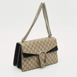 Gucci Black/Beige GG Supreme Canvas and Suede Small Dionysus Shoulder Bag
