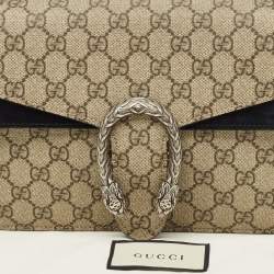 Gucci Black/Beige GG Supreme Canvas and Suede Small Dionysus Shoulder Bag
