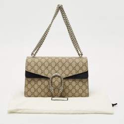 Gucci Black/Beige GG Supreme Canvas and Suede Small Dionysus Shoulder Bag