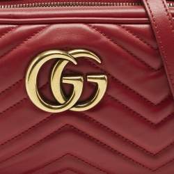 Gucci Red Matelassé Leather Small GG Marmont Camera Bag