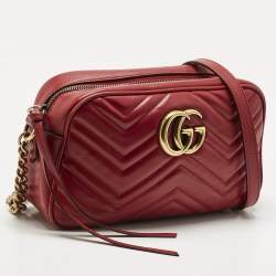 Gucci Red Matelassé Leather Small GG Marmont Camera Bag