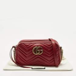 Gucci Red Matelassé Leather Small GG Marmont Camera Bag