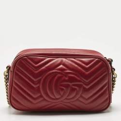 Gucci Red Matelassé Leather Small GG Marmont Camera Bag