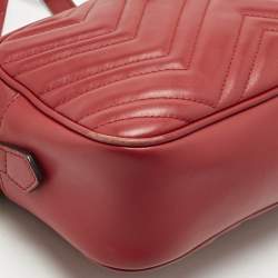 Gucci Red Matelassé Leather Small GG Marmont Camera Bag