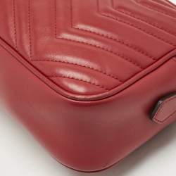 Gucci Red Matelassé Leather Small GG Marmont Camera Bag