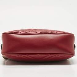 Gucci Red Matelassé Leather Small GG Marmont Camera Bag
