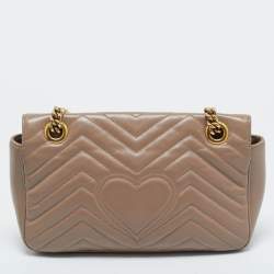 Pre Owned Gucci Beige Matelasse Leather Small GG Marmont Shoulder Bag