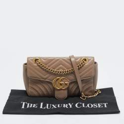Pre Owned Gucci Beige Matelasse Leather Small GG Marmont Shoulder Bag