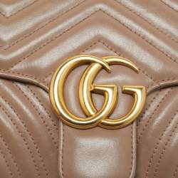 Pre Owned Gucci Beige Matelasse Leather Small GG Marmont Shoulder Bag