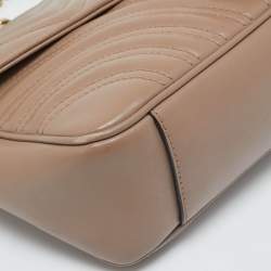 Pre Owned Gucci Beige Matelasse Leather Small GG Marmont Shoulder Bag