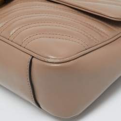 Pre Owned Gucci Beige Matelasse Leather Small GG Marmont Shoulder Bag