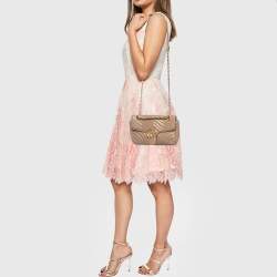 Pre Owned Gucci Beige Matelasse Leather Small GG Marmont Shoulder Bag