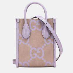 Gucci Beige/Purple Mini Jumbo GG Canvas Interlocking G Satchel