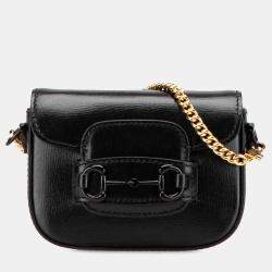 Gucci Black Mini Leather Horsebit 1955 Web Satchel