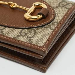Gucci Brown/Beige GG Supreme Canvas and Leather Horsebit 1955 Card Case