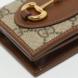Gucci Brown/Beige GG Supreme Canvas and Leather Horsebit 1955 Card Case