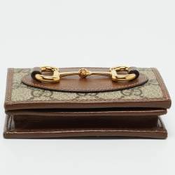 Gucci Brown/Beige GG Supreme Canvas and Leather Horsebit 1955 Card Case