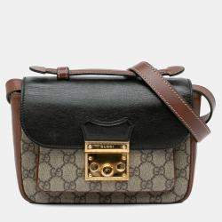 Gucci Beige Mini GG Supreme and Calfskin Padlock Flap Pocket Satchel