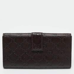Gucci Dark Brown Guccissima Leather Metal Flap Continental Wallet