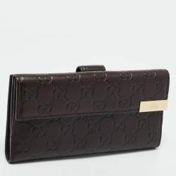 Gucci Dark Brown Guccissima Leather Metal Flap Continental Wallet