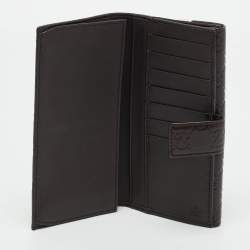 Gucci Dark Brown Guccissima Leather Metal Flap Continental Wallet