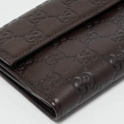 Gucci Dark Brown Guccissima Leather Metal Flap Continental Wallet
