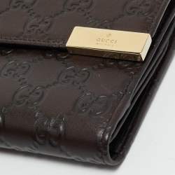 Gucci Dark Brown Guccissima Leather Metal Flap Continental Wallet