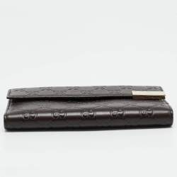 Gucci Dark Brown Guccissima Leather Metal Flap Continental Wallet