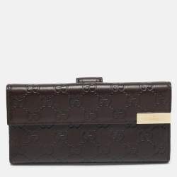 Gucci Dark Brown Guccissima Leather Metal Flap Continental Wallet