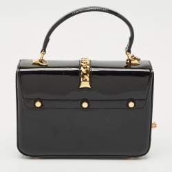 Pre Owned Gucci Black Patent Leather Mini Sylvie 1969 Top Handle Bag