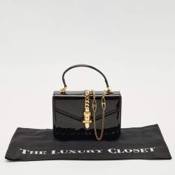 Pre Owned Gucci Black Patent Leather Mini Sylvie 1969 Top Handle Bag