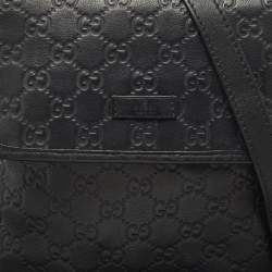 Pre Owned Gucci Black Guccissima Leather Flap Messenger Bag