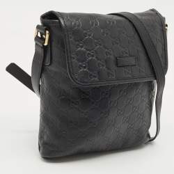 Pre Owned Gucci Black Guccissima Leather Flap Messenger Bag