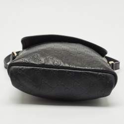 Pre Owned Gucci Black Guccissima Leather Flap Messenger Bag