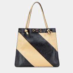 Gucci Black Smooth Calfskin Diagonal Striped Zumi Tote