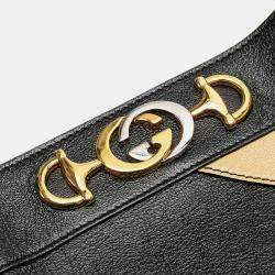 Pre Owned Gucci Black Smooth Calfskin Diagonal Striped Zumi Tote