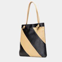 Pre Owned Gucci Black Smooth Calfskin Diagonal Striped Zumi Tote