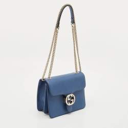 Gucci Blue Leather Dollar Interlocking G Flap Crossbody Bag