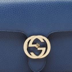 Gucci Blue Leather Dollar Interlocking G Flap Crossbody Bag