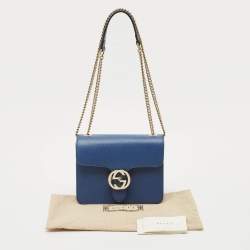 Gucci Blue Leather Dollar Interlocking G Flap Crossbody Bag
