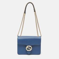 Gucci Blue Leather Dollar Interlocking G Flap Crossbody Bag