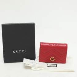 Gucci Red Matelasse Leather GG Marmont Card Case