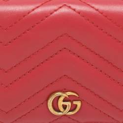 Gucci Red Matelasse Leather GG Marmont Card Case