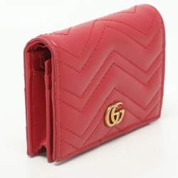 Gucci Red Matelasse Leather GG Marmont Card Case