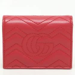 Gucci Red Matelasse Leather GG Marmont Card Case