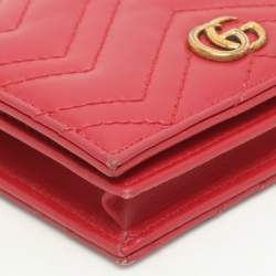 Gucci Red Matelasse Leather GG Marmont Card Case