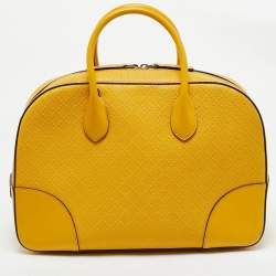 Pre Owned Gucci Yellow Diamante Leather Medium Bright Satchel