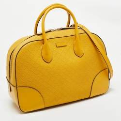 Pre Owned Gucci Yellow Diamante Leather Medium Bright Satchel