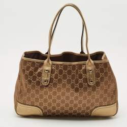 Gucci Gold/Brown GG Satin and Leather Princy Tote