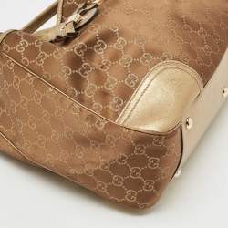 Gucci Gold/Brown GG Satin and Leather Princy Tote